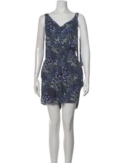 Pre-owned Rebecca Taylor Silk Floral Print Romper In Blue