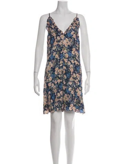 Pre-owned Rebecca Taylor Silk Floral Print Romper In Blue