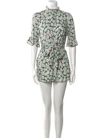 Pre-owned Rebecca Taylor Silk Floral Print Romper In Neutral