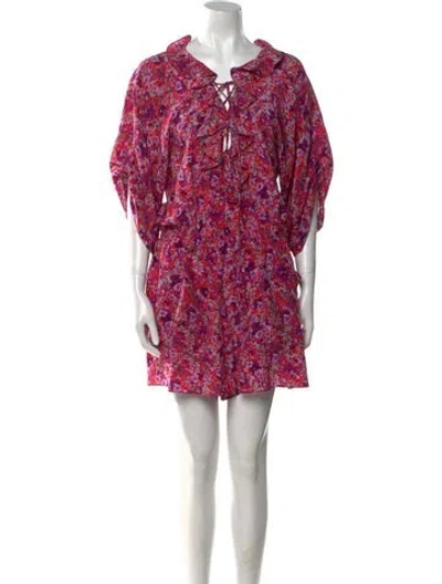 Pre-owned Rebecca Taylor Silk Floral Print Romper In Pink