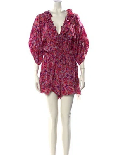 Pre-owned Rebecca Taylor Silk Floral Print Romper In Pink