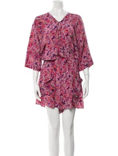 Pre-owned Rebecca Taylor Silk Floral Print Romper In Purple