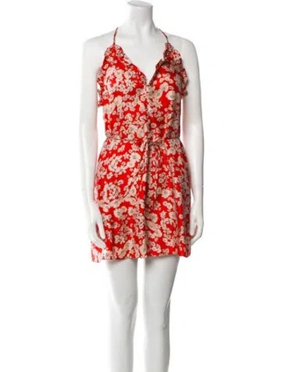 Pre-owned Rebecca Taylor Silk Floral Print Romper In Red