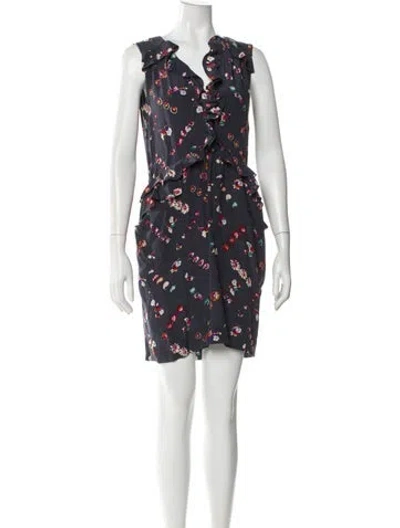Pre-owned Rebecca Taylor Silk Floral Print Skirt Set In Blue