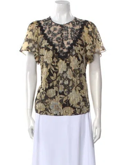 Pre-owned Rebecca Taylor Silk Floral Print T-shirt In Black