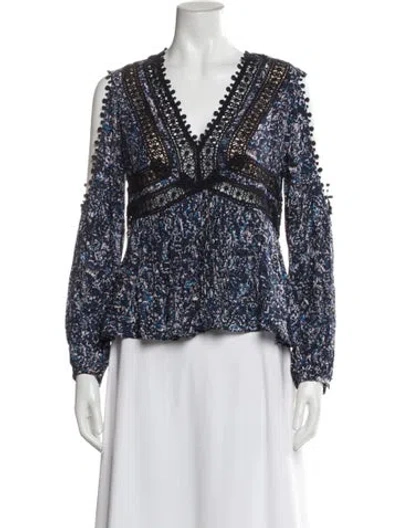 Pre-owned Rebecca Taylor Silk Lace Pattern Sweater In Blue