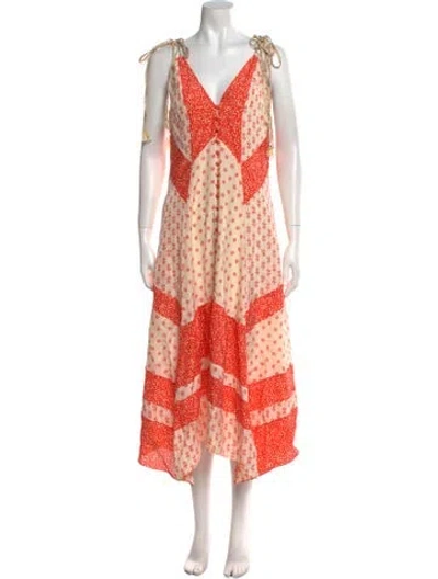 Pre-owned Rebecca Taylor Silk Long Dress In Orange