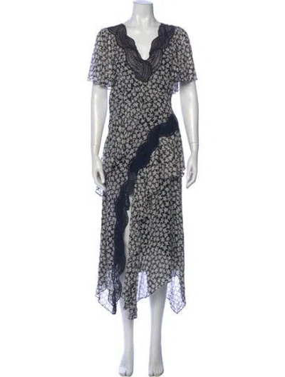 Pre-owned Rebecca Taylor Silk Long Dress W/ Tags In Blue