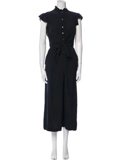 Pre-owned Rebecca Taylor Silk Mock Neck Jumpsuit In Black