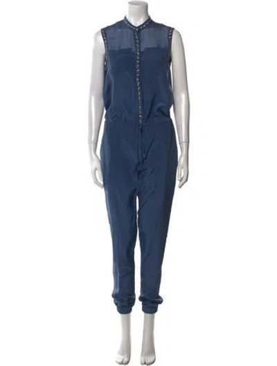Pre-owned Rebecca Taylor Silk Mock Neck Jumpsuit In Blue