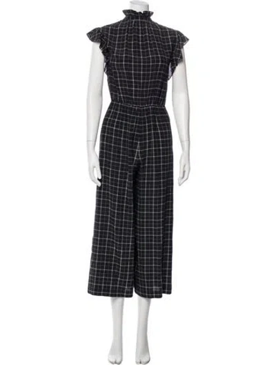 Pre-owned Rebecca Taylor Silk Plaid Print Jumpsuit In Black