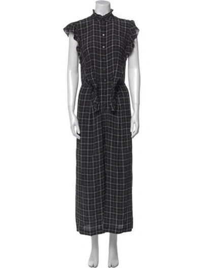 Pre-owned Rebecca Taylor Silk Plaid Print Jumpsuit In Black