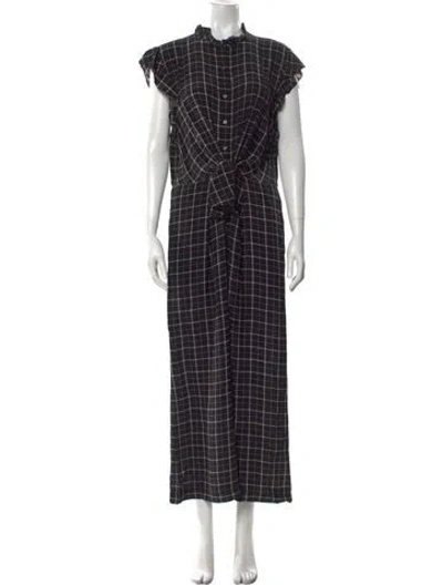 Pre-owned Rebecca Taylor Silk Plaid Print Jumpsuit In Black