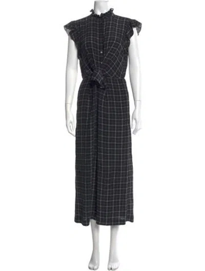 Pre-owned Rebecca Taylor Silk Plaid Print Jumpsuit In Black