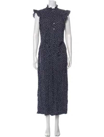 Pre-owned Rebecca Taylor Silk Polka Dot Print Jumpsuit In Blue