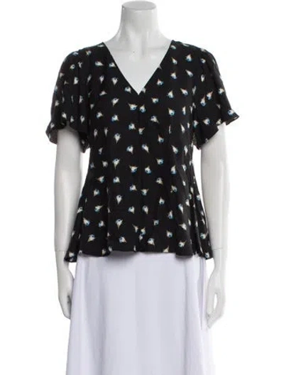 Pre-owned Rebecca Taylor Silk Printed Blouse In Black