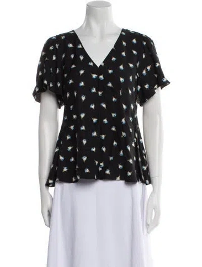 Pre-owned Rebecca Taylor Silk Printed Blouse In Black