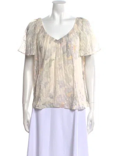 Pre-owned Rebecca Taylor Silk Printed Blouse In Neutral