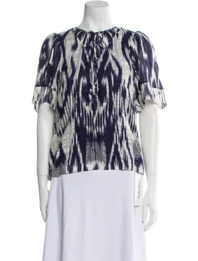 Pre-owned Rebecca Taylor Silk Printed Blouse W/ Tags In Blue