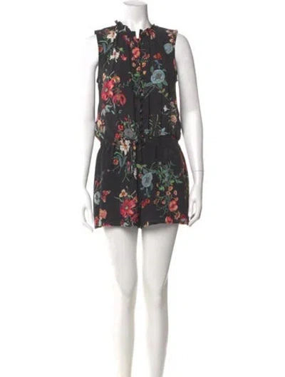 Pre-owned Rebecca Taylor Silk Printed Romper In Black