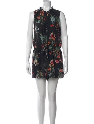 Pre-owned Rebecca Taylor Silk Printed Romper In Black