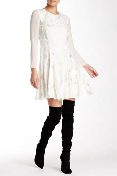 Rebecca Taylor Silk Rosegold Foil Print Above Knee Fit Flare Dress In White