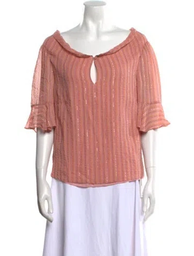 Pre-owned Rebecca Taylor Silk Striped Blouse W/ Tags In Pink