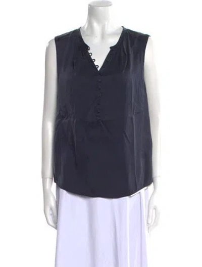 Pre-owned Rebecca Taylor Silk V-neck Blouse In Blue