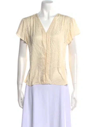 Pre-owned Rebecca Taylor Silk V-neck Blouse In Neutral
