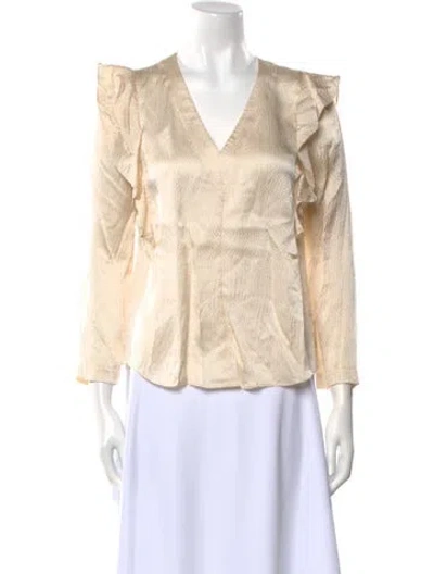 Pre-owned Rebecca Taylor Silk V-neck Blouse In Neutral