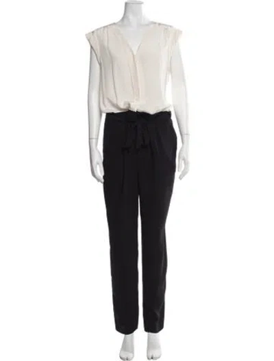 Pre-owned Rebecca Taylor Silk V-neck Jumpsuit In Black