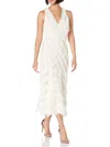 Rebecca Taylor Sleeveless Bias Fringe Dress In Ecru In White