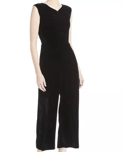 Rebecca Taylor Sleeveless Ruched Velvet Jumpsuit In Black
