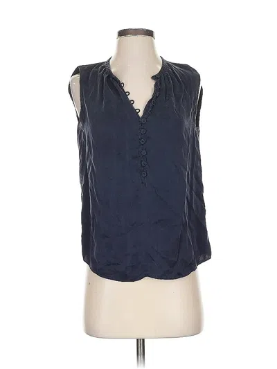 Pre-owned Rebecca Taylor Sleeveless Silk Top Blue Plunge Neckline Tops