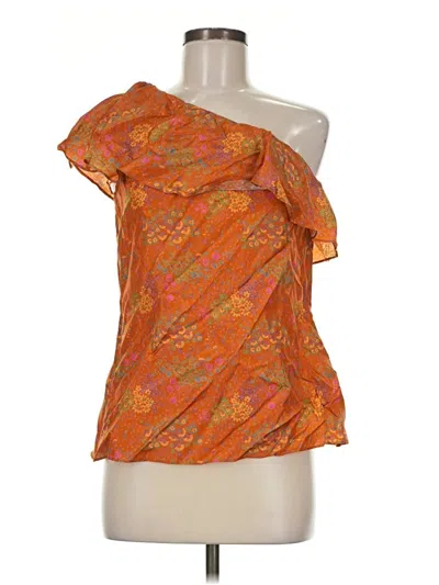 Rebecca Taylor Sleeveless Silk Top Orange One Shoulder Neckline Tops