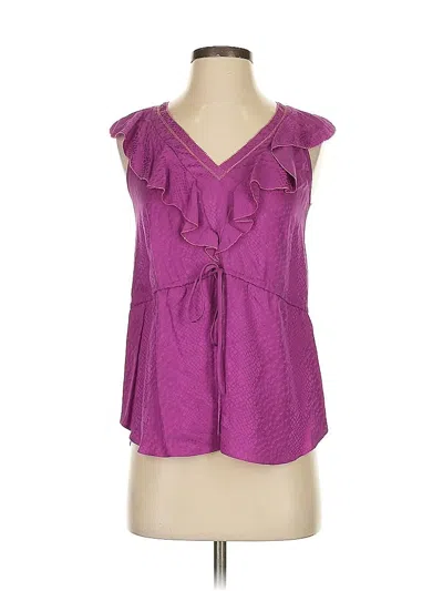 Pre-owned Rebecca Taylor Sleeveless Silk Top Purple Ruffles Neckline Tops
