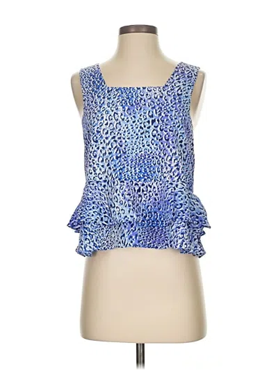 Pre-owned Rebecca Taylor Sleeveless Top Blue Animal Print Pattern Square Neckline Tops