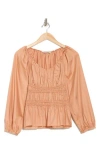 Rebecca Taylor Smocked Peplum Top In Pink