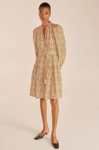 REBECCA TAYLOR SPECKLED FLEUR BELTED LONG SLEEVE DRESS