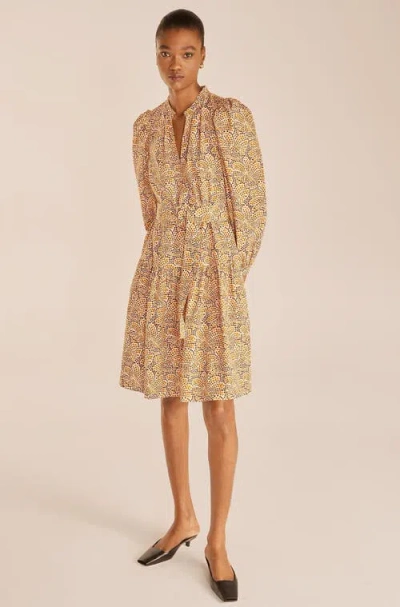 Rebecca Taylor Speckled Fleur Belted Long Sleeve Dress In Fleur Marigold Combo