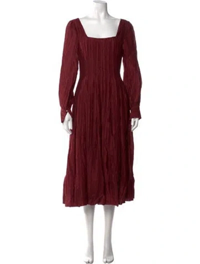 Pre-owned Rebecca Taylor Square Neckline Midi Length Dress In Red