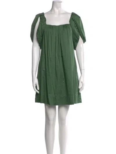 Pre-owned Rebecca Taylor Square Neckline Mini Dress In Green
