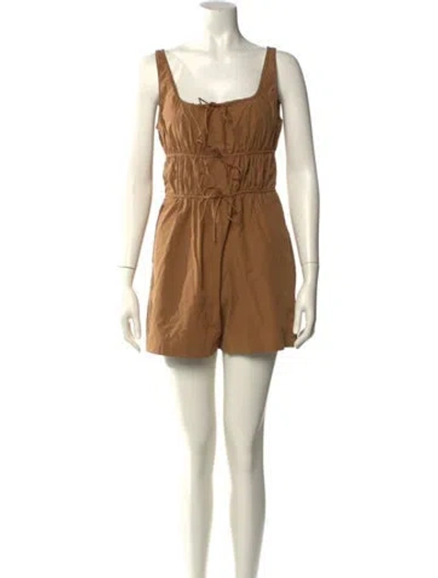 Pre-owned Rebecca Taylor Square Neckline Romper In Brown