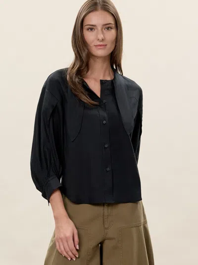 Rebecca Taylor Stretch Linen Top In Black