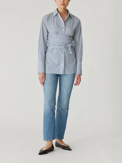 Rebecca Taylor Stripe Poplin Wrap Blouse In Blue