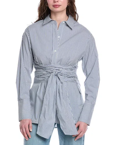 Rebecca Taylor Stripe Poplin Wrap Blouse In Multi