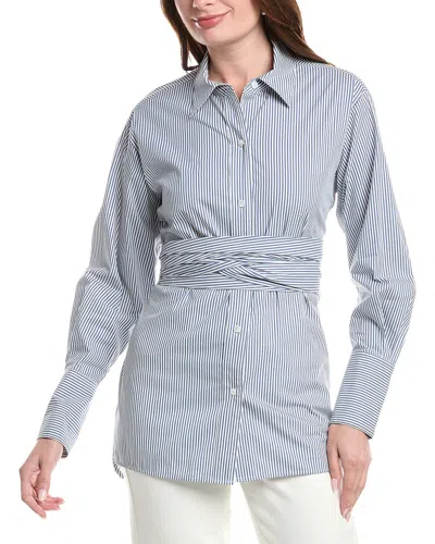 Rebecca Taylor Stripe Poplin Wrap Blouse In Gray