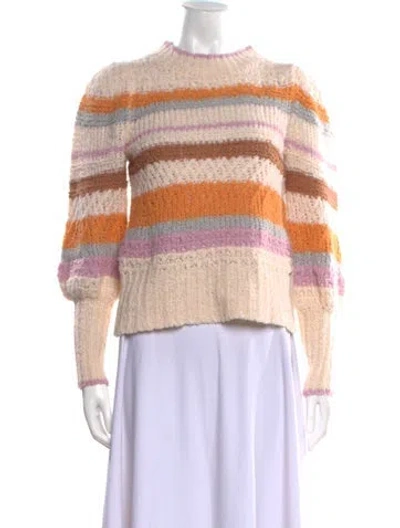 Pre-owned Rebecca Taylor Striped Mock Neck Sweater In Neutral