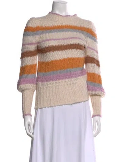 Pre-owned Rebecca Taylor Striped Mock Neck Sweater In Neutral