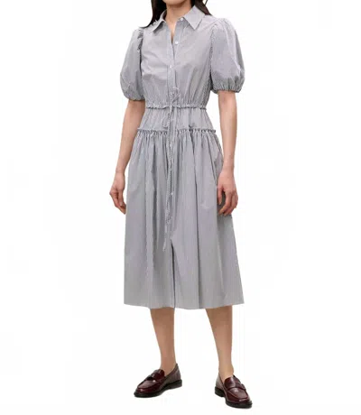 Rebecca Taylor Striped Poplin Puff Sleeve Shirt Dress In Blue In Gray